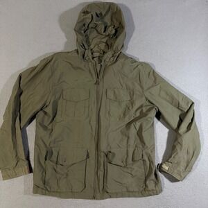 Lands End Men's Hooded Military Field Jacket Green Size L Utility Pockets Casual